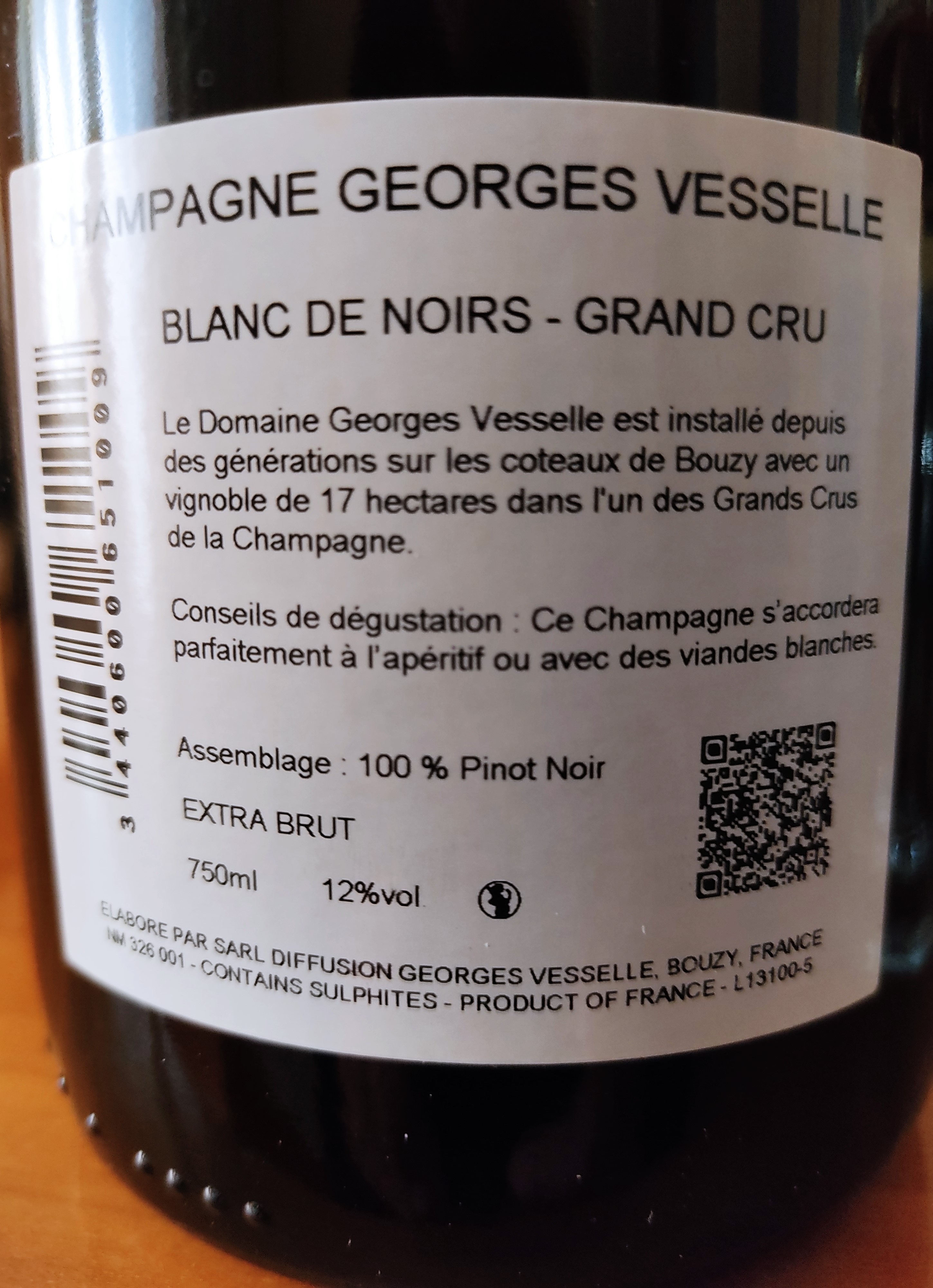 Champagne Georges Vesselle Blanc de Noirs trasera